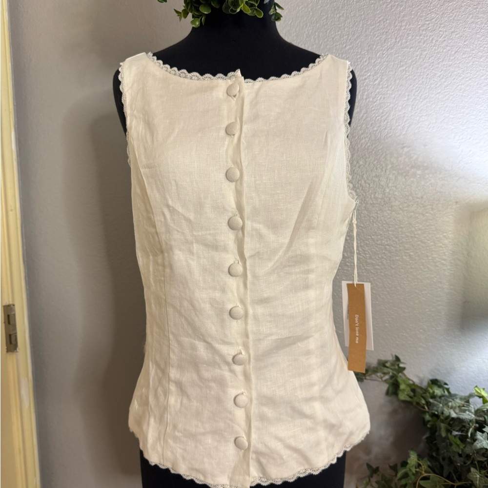 Reformation Cream Button-Front Tank Top
